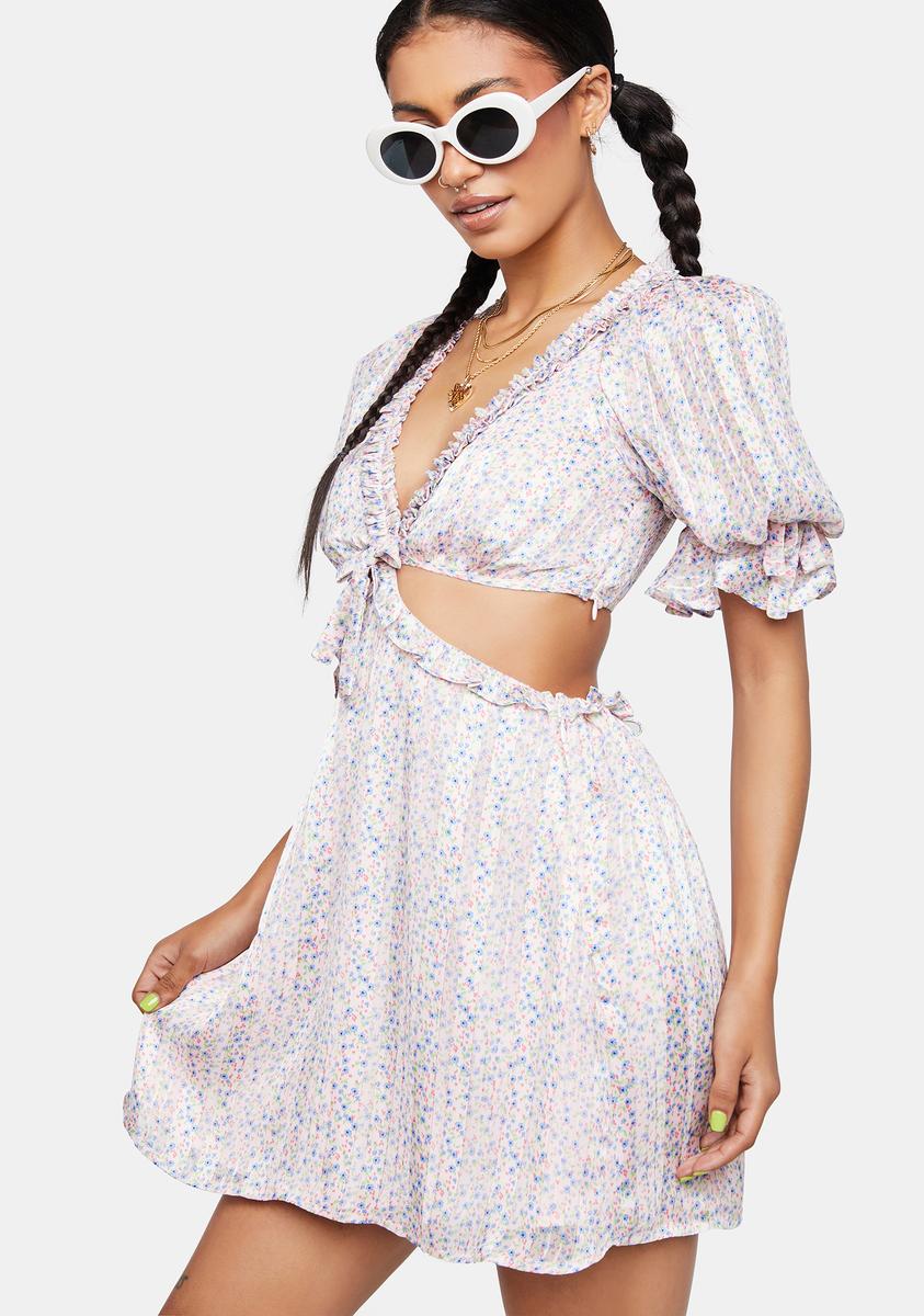 For Love & Lemons Puff Sleeve Cut Out Floral Mini Dress