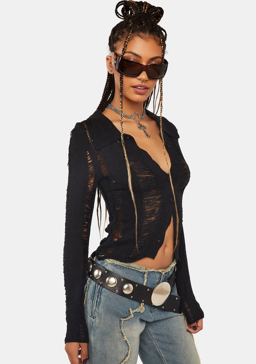 Jadded London Ladder Knit Collared Shirt - Multi – Dolls Kill