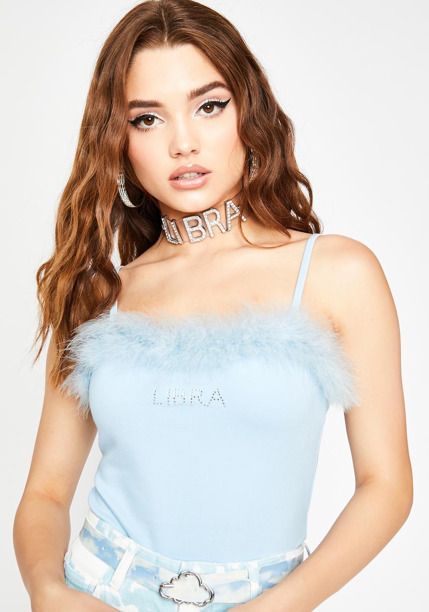 Libra Rhinestone Horoscopez Libra Rhinestone Feathered Tank Top – Dolls Kill