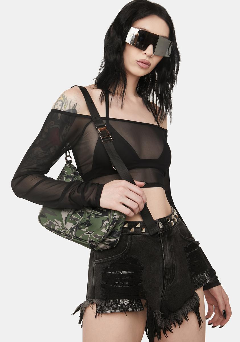 Sheer Mesh Off The Shoulder Halter Crop Top - Black – Dolls Kill