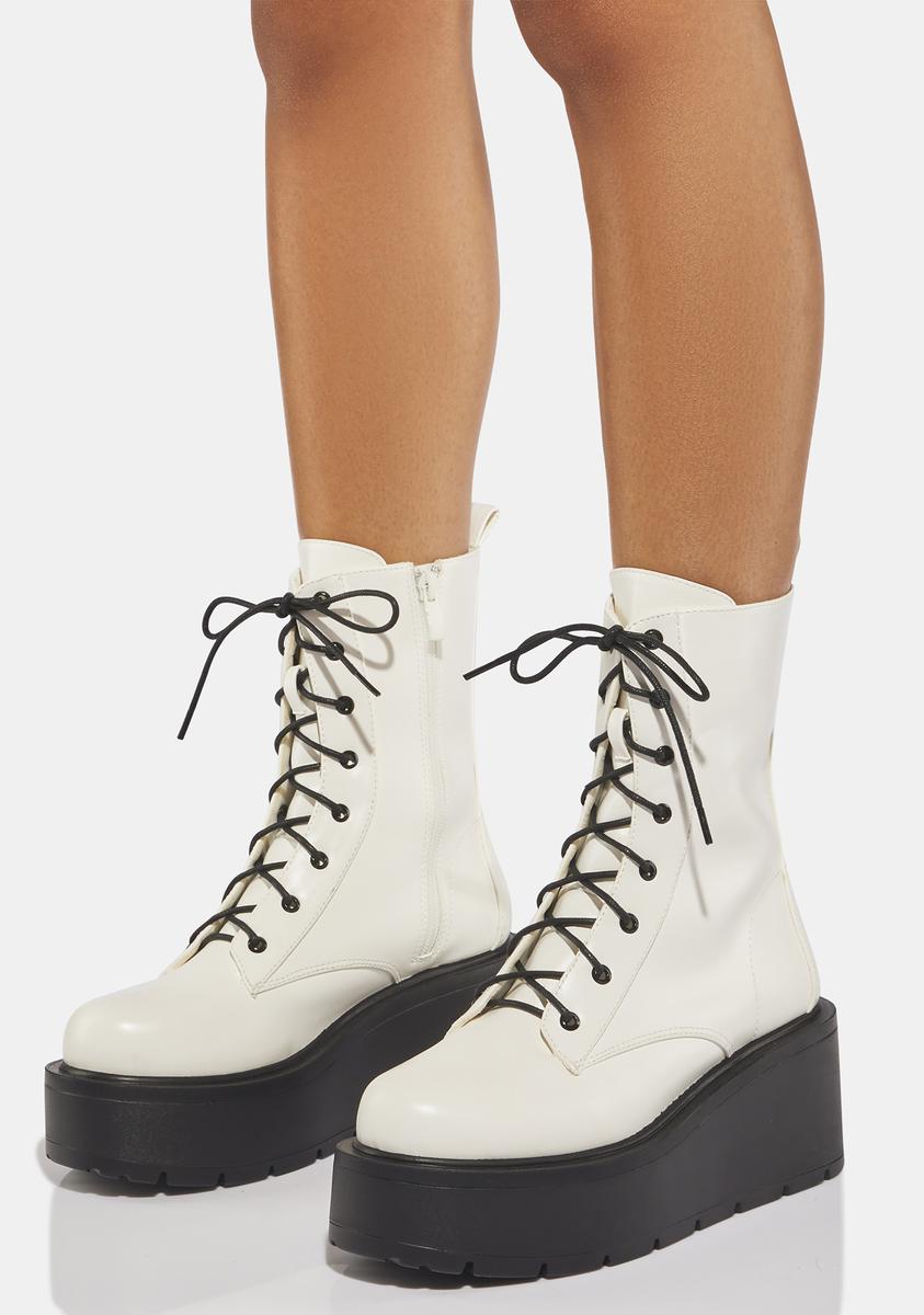Koi Footwear Chunky Platform Lace Up Combat Boots - White – Dolls Kill