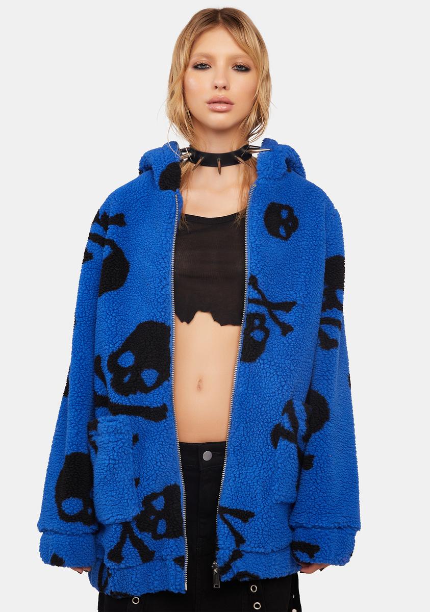 Skull On My Sleeve Sherpa Jacket - Blue Current Mood,New Products : American Fashion Style Bags On Sale Skull On My Sleeve Sherpa Jacket - Blue Current Mood,New Products : American Fashion Style Bags On Sale