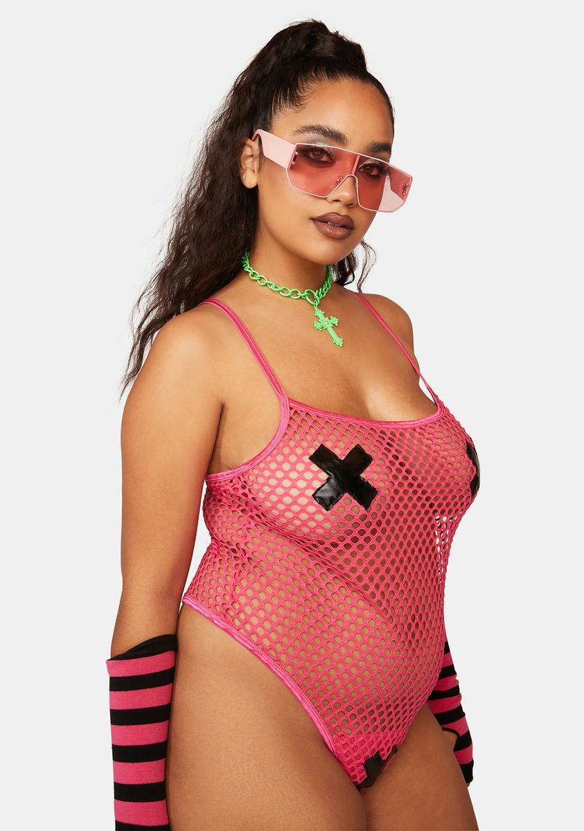 Plus Size Club Exx Triple X Patch Fishnet Bodysuit - Hot Pink Dolls Kill Plus Size Club Exx Triple X Patch Fishnet Bodysuit - Hot Pink Dolls Kill
