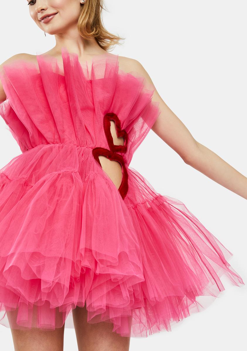 Kiki Riki Fuchsia Heart Cutout Tulle Mini Dress – Dolls Kill