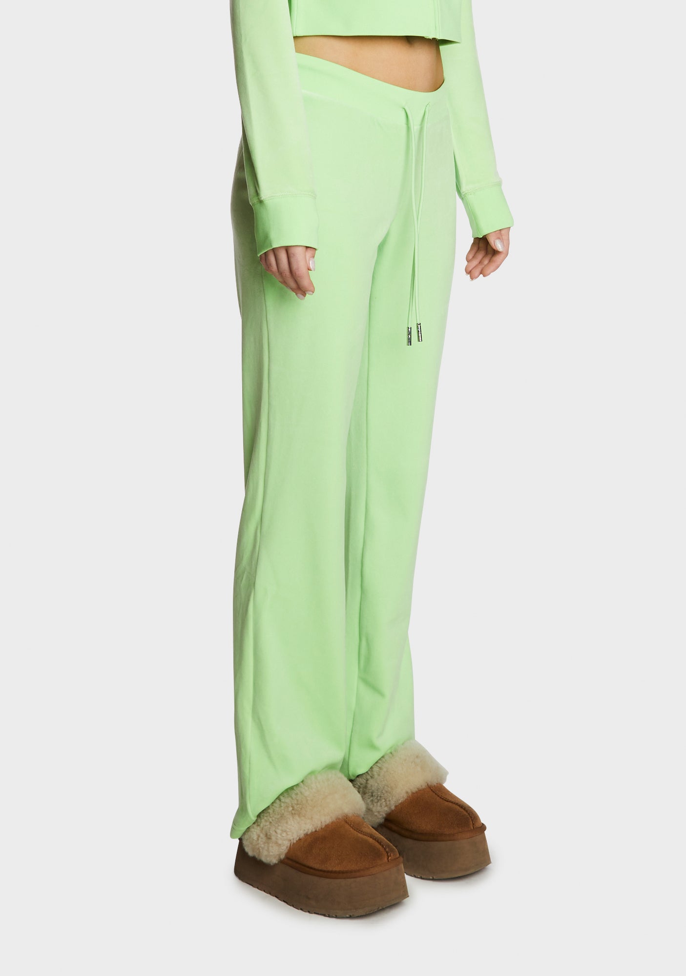 JUICY COUTURE Velour Low-Rise Rhinestone Pants - Sour Apple