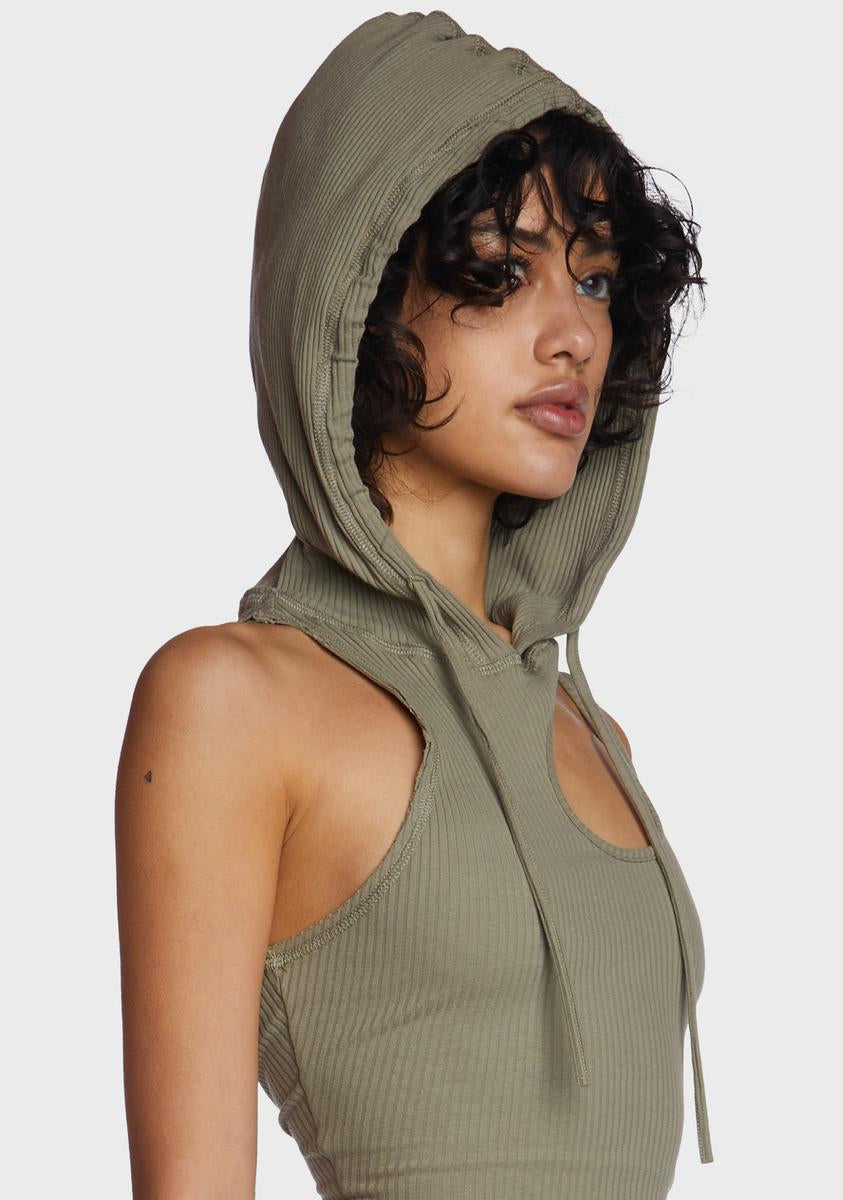DARKER WAVS Ribbed Cutout Hooded Mini Dress - Green – Dolls Kill