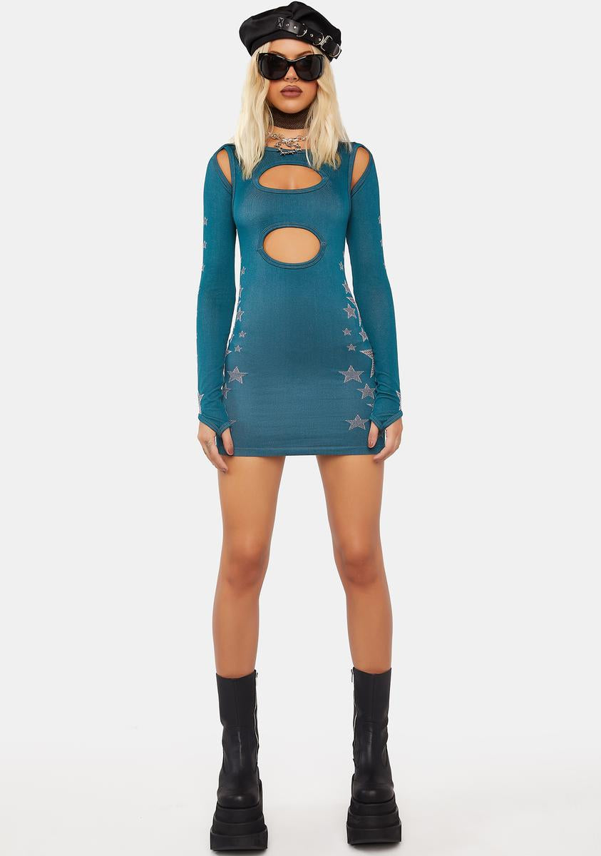Basic Pleasure Mode Star Cut Out Dress And Shrug Set - Blue