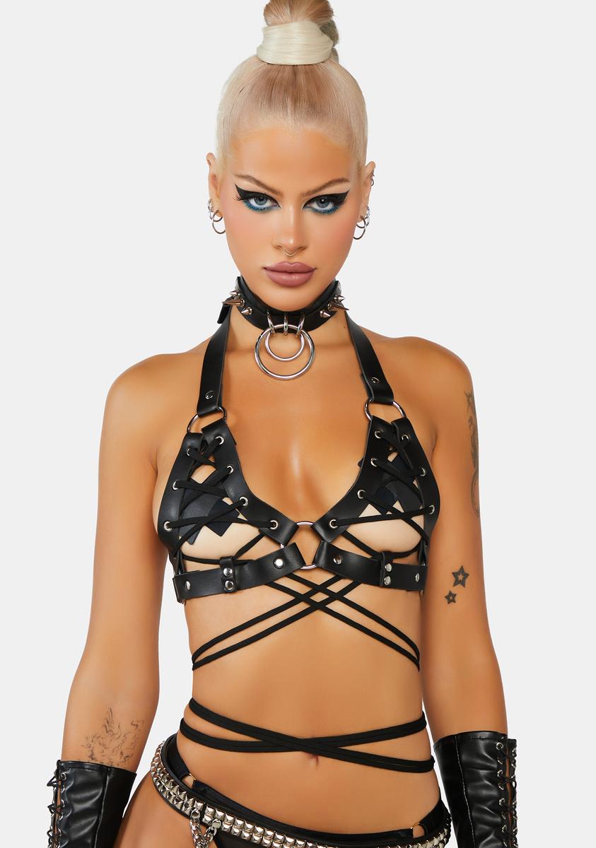 Black Faux Leather Lace-Up Bra Top Daisy Corsets,Specials : American Fashion Style Bags On Sale