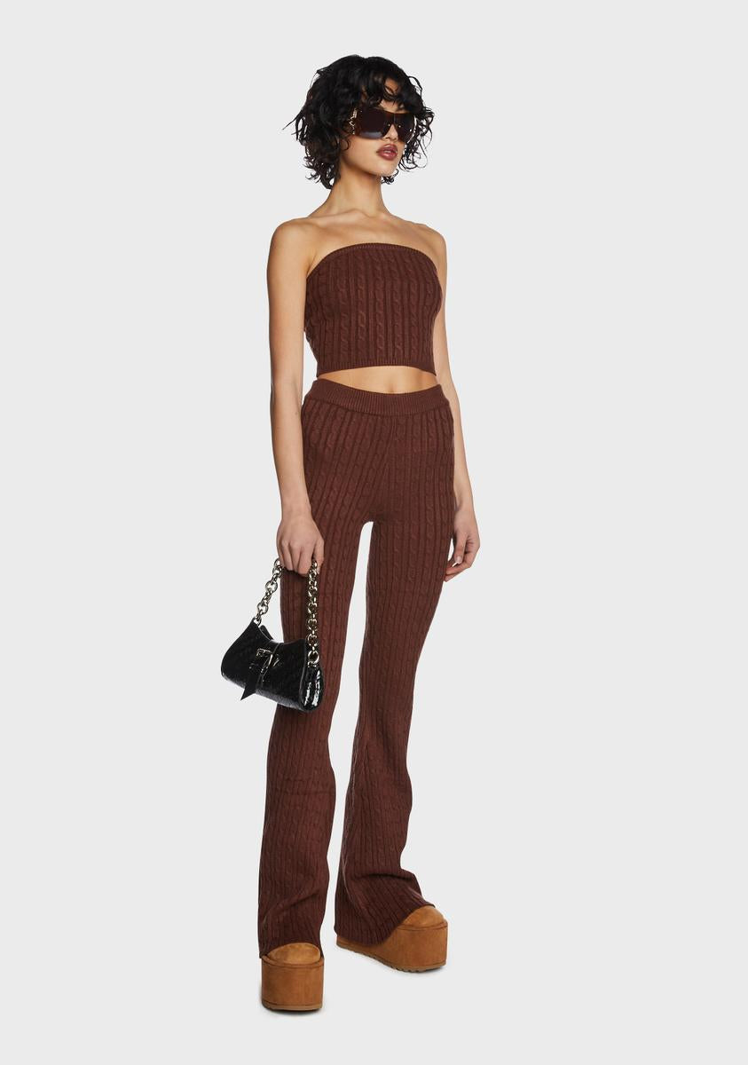 Pretty Garbage Cable Knit Flare Pants - Brown – Dolls Kill