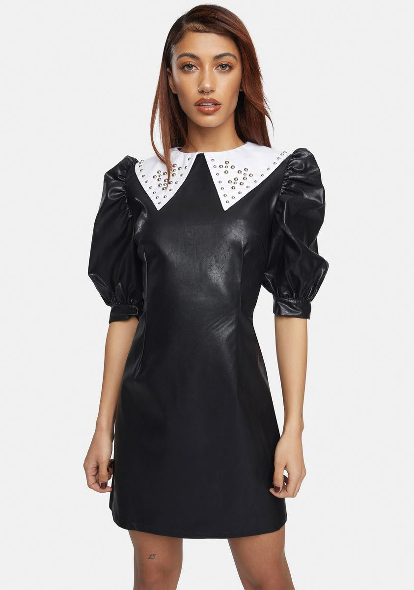 Glamorous Vegan Leather Studded Collar Mini Dress – Dolls Kill
