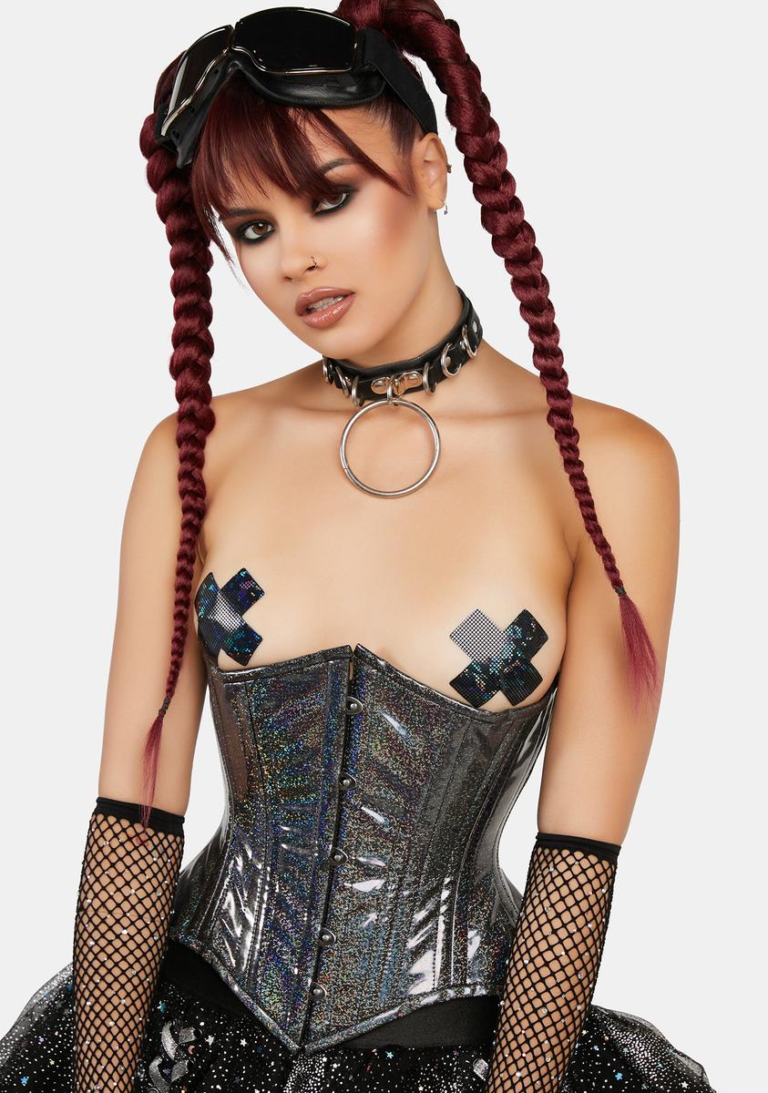 Black Rainbow Glitter Holo Double Steel Boned Waist Cincher Corset Daisy Corsets,All Products : American Fashion Style Bags On Sale