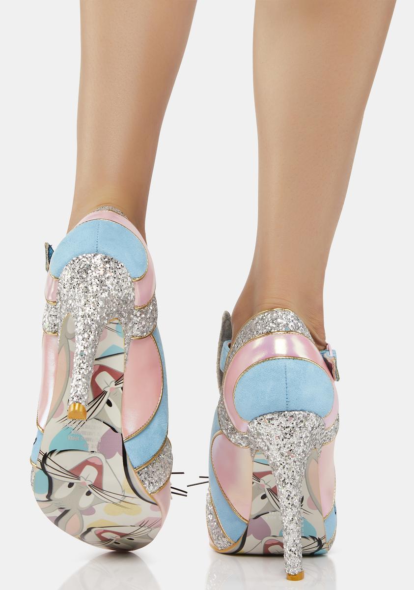 Irregular Choice Bugs Bunny Vegan Leather Heels Silver Pale Pink Dolls Kill