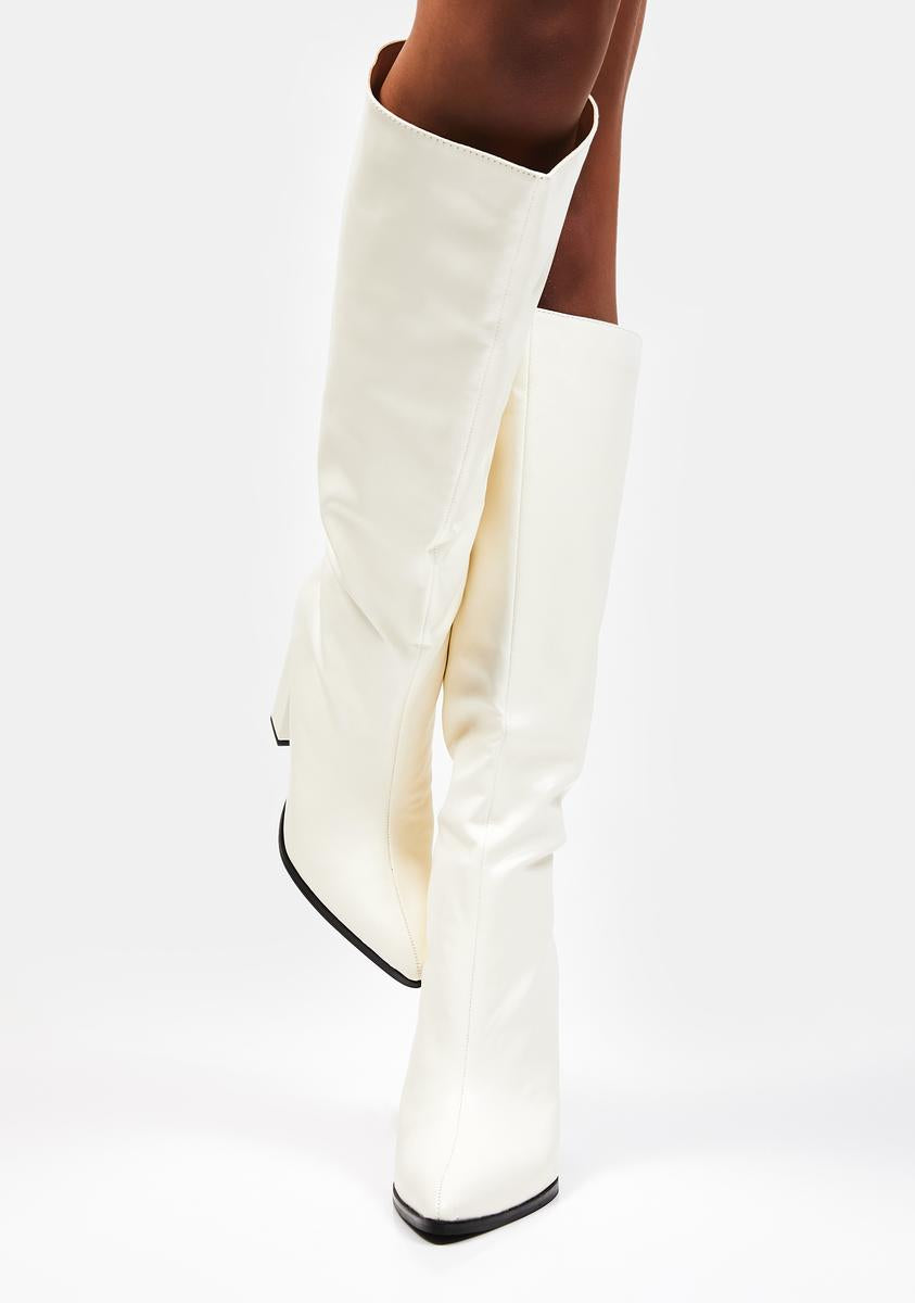 Public Desire White Posie Knee High Boots Dolls Kill
