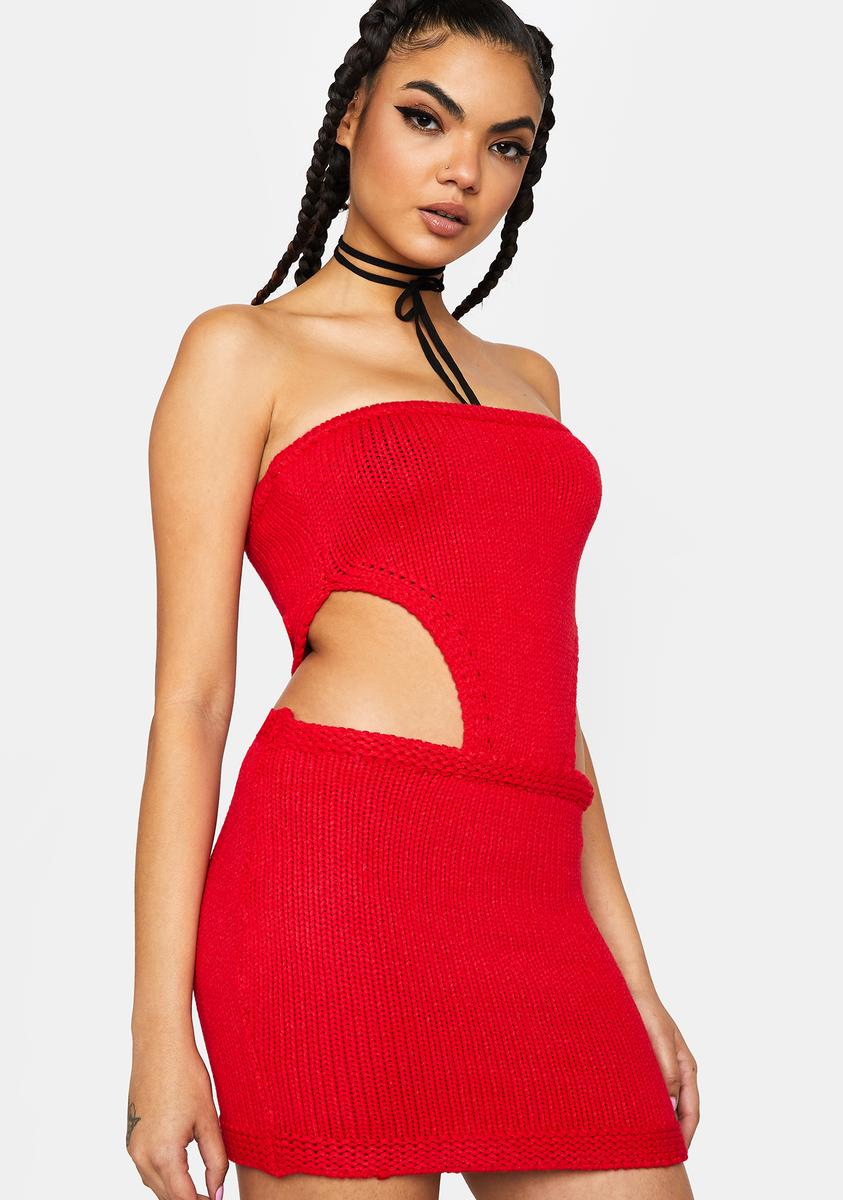 Lioness Knitted Strapless Cut Out Mini Dress - Red  Dolls Kill