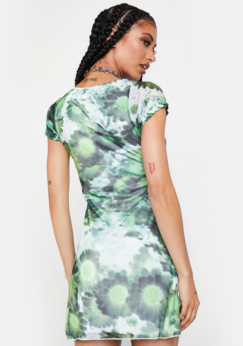 Xray Blurred Daisy Green Mesh Evilia Mini Dress