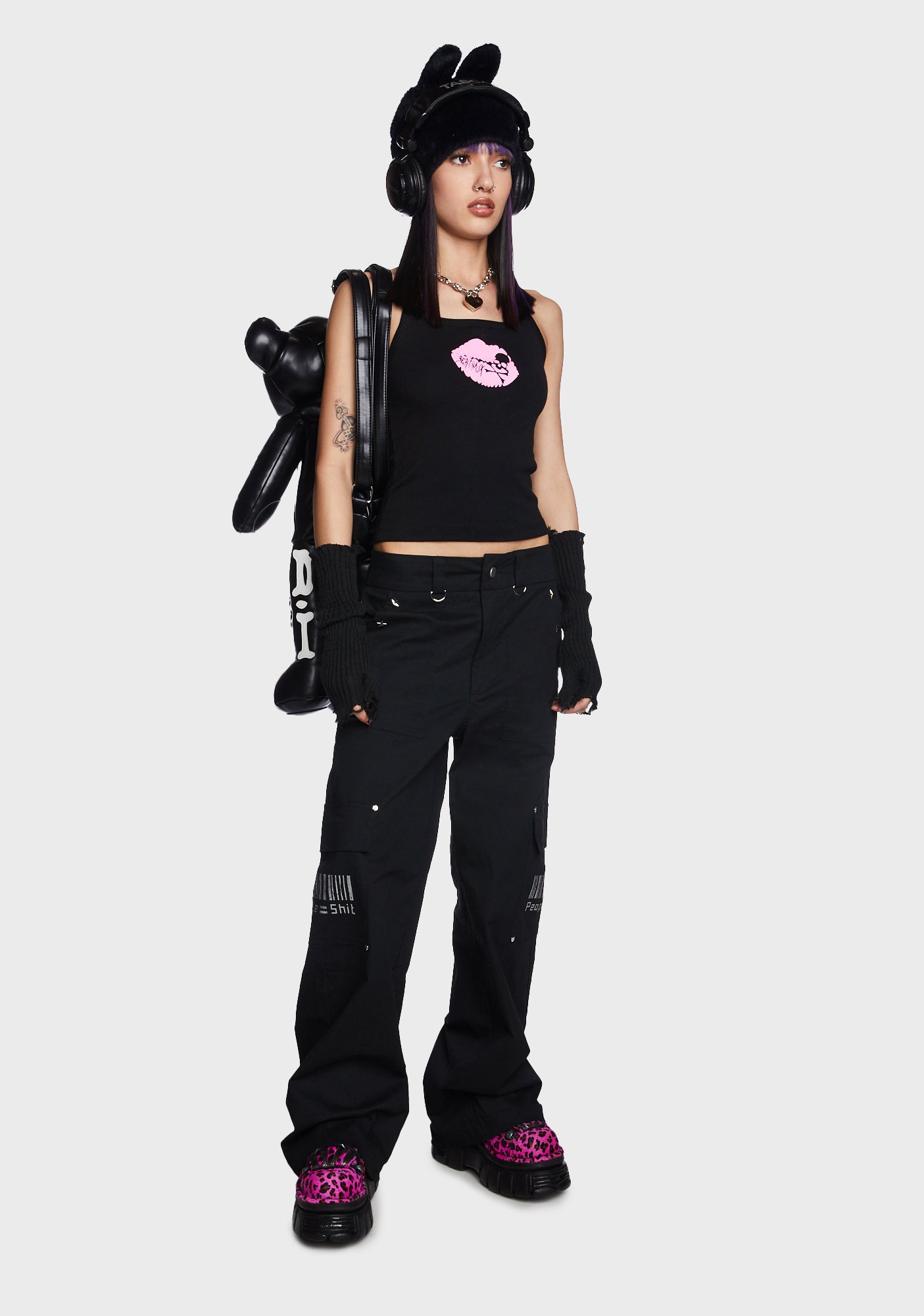 Berthaux Kiss Skull Print Tank Top Black/Pink Dolls Kill