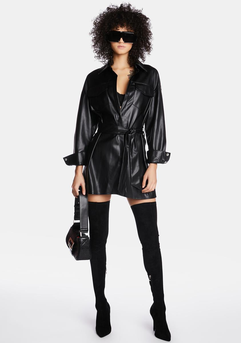 Poster Grl Vegan Leather Collared Mini Dress