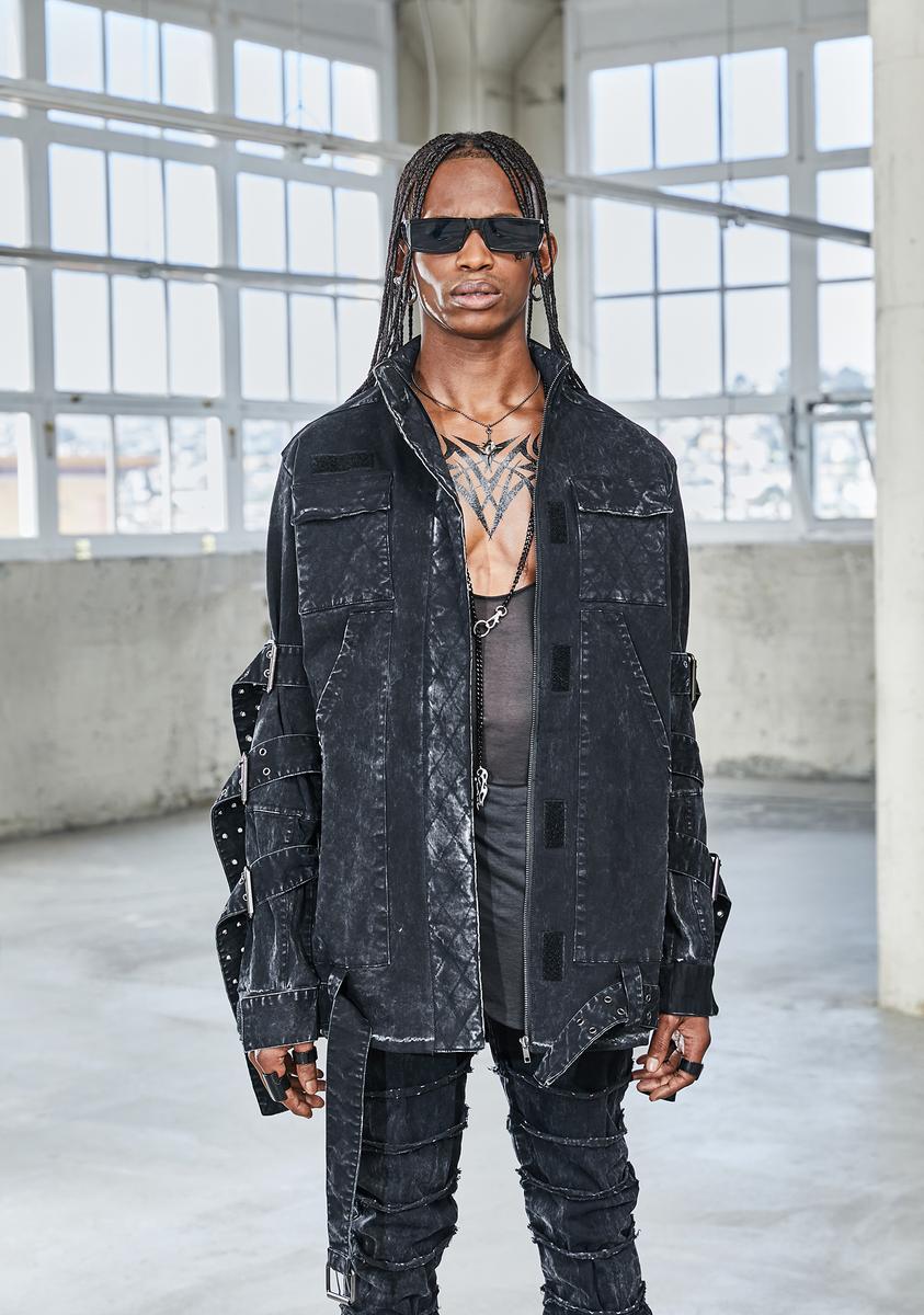 Darker Wavs Zip Up Denim Jacket - Black – Dolls Kill