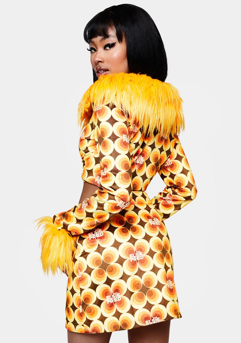 Elsie And Fred Velour Retro Print A Line Mini Skirt Yellow Dolls Kill