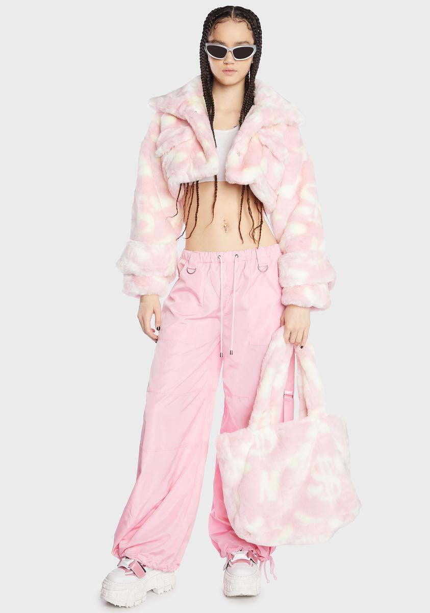Namilia Dick Dollar Print Cropped Faux Fur Jacket - Pink – Dolls Kill