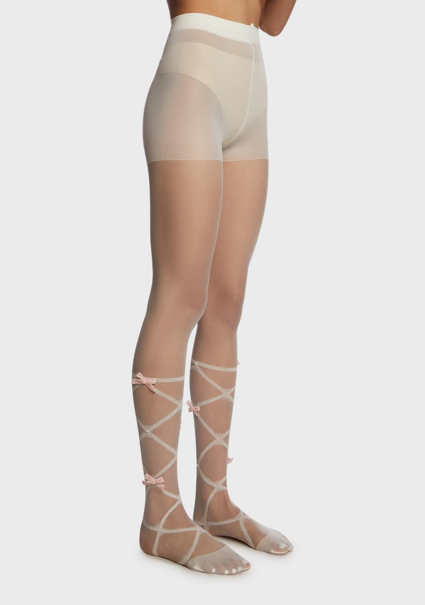 Sheer Lace Up Bow Tights - White – Dolls Kill