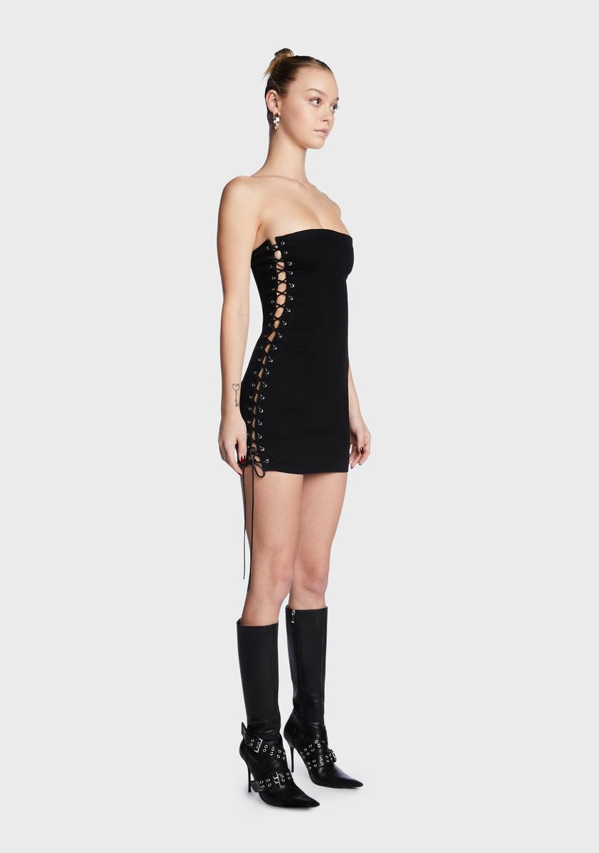 edikted black strapless dress Edikted Strapless Ribbed Mini Dress - Black