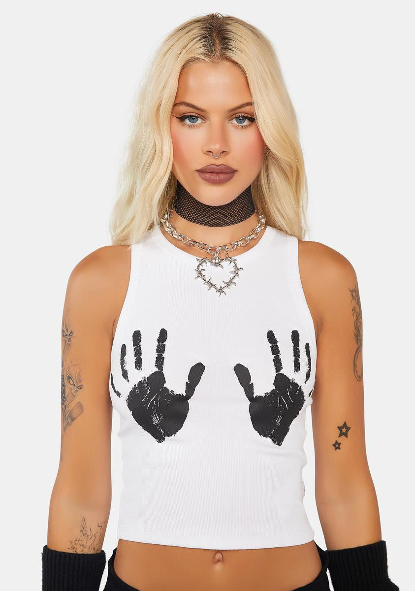 Basic Pleasure Mode Palm Print Ribbed Tank Top - White – Dolls Kill