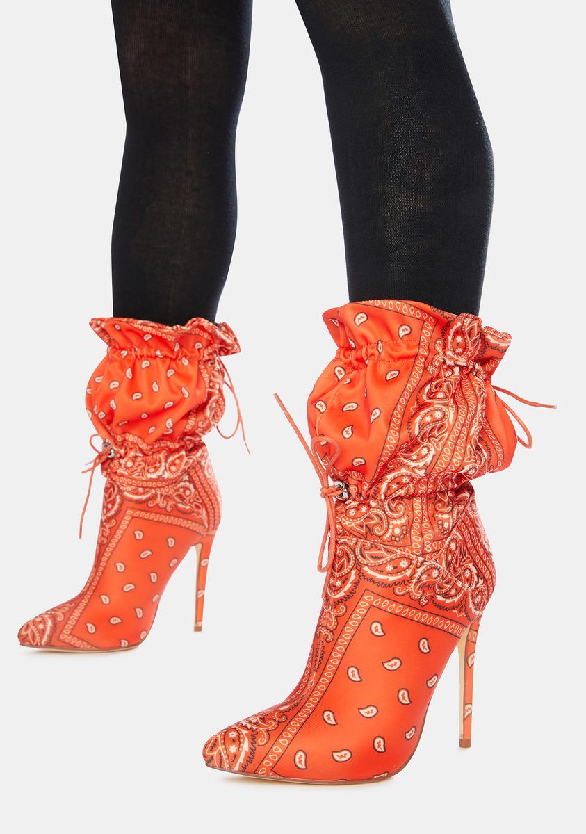 Orange Suede Orange Bandana Heels AZALEA WANG Puff Bandana