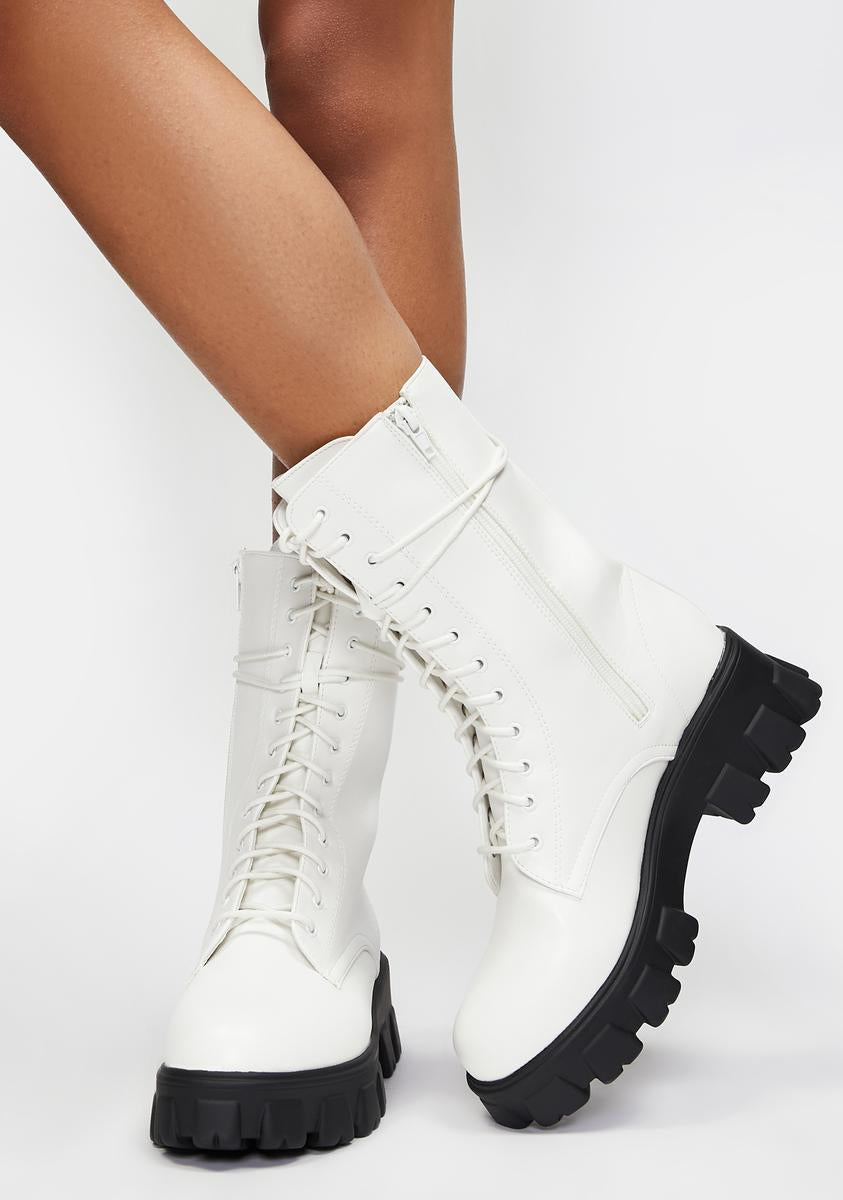 Vegan Leather Mid Ankle Combat Boots White – Dolls Kill
