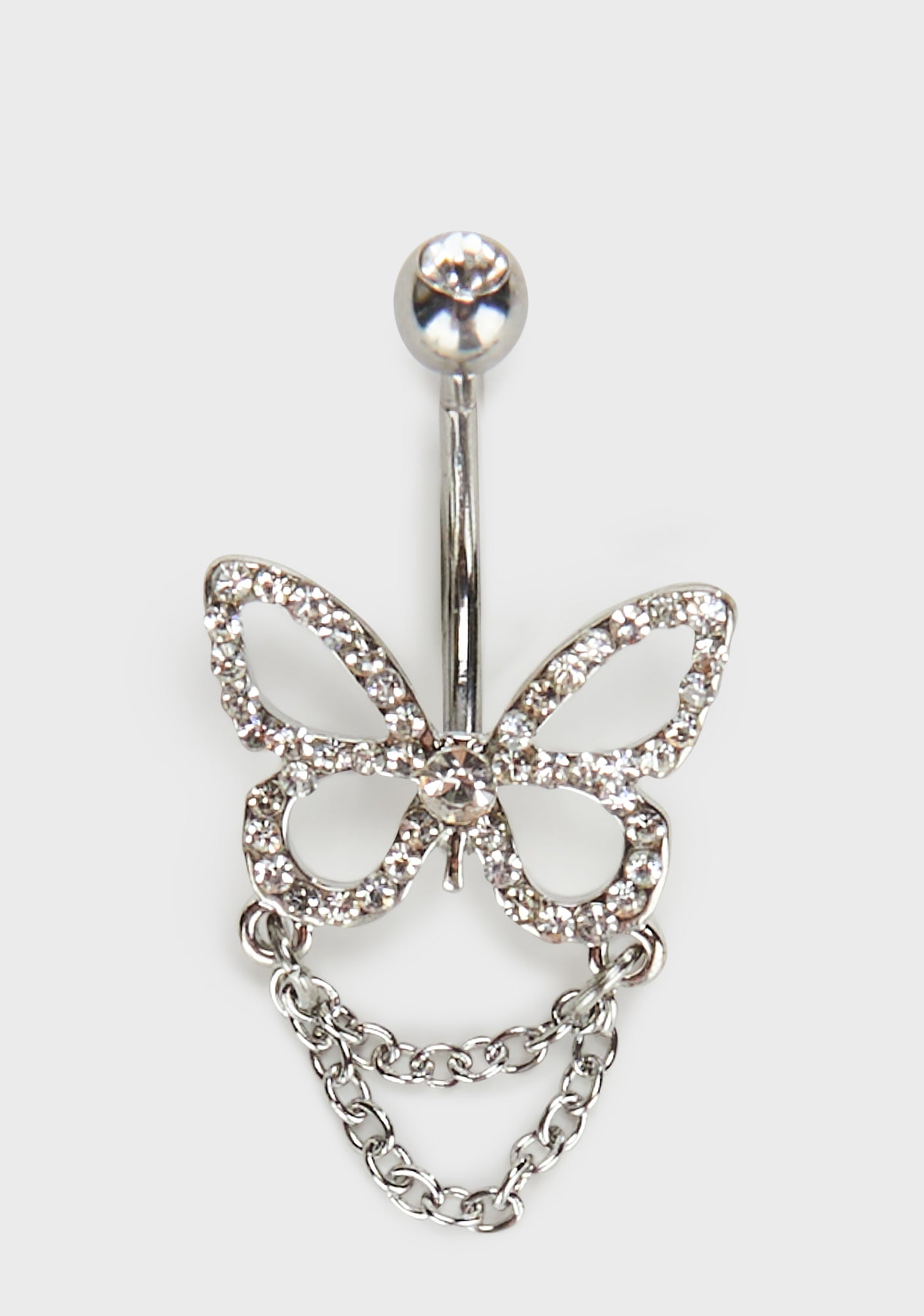 Metal Rhinestone Butterfly Chain Belly Ring Silver Dolls Kill
