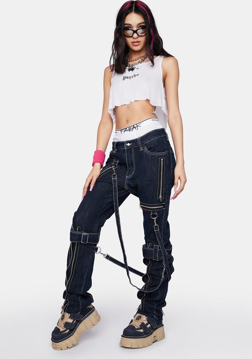 Tripp NYC Denim Bondage Strap Slim Pants – Dolls Kill