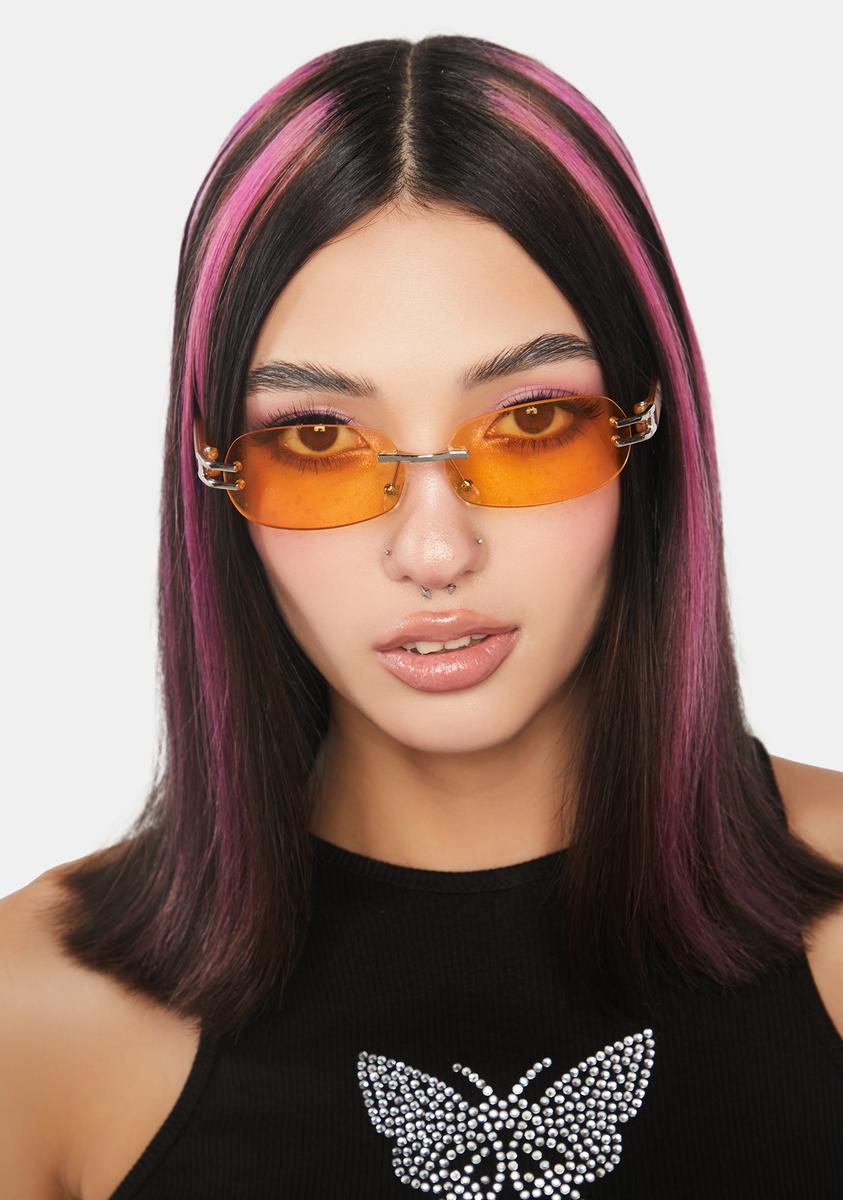 Good Times Eyewear Y2k Rimless Oval Sunglasses - Orange – Dolls Kill