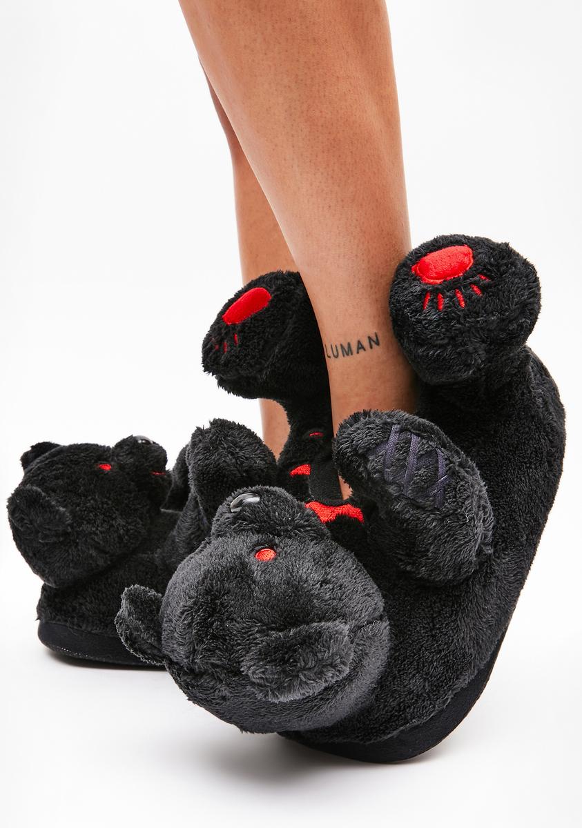 Dark Bear Hug Slippers Black – Dolls Kill - Main Image