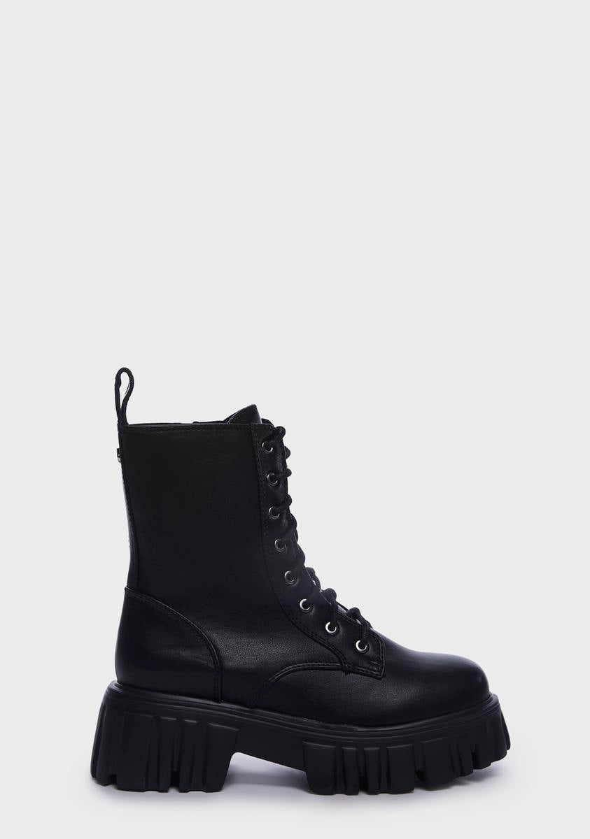 Buffalo Vegan Leather Lace Up Combat Boots - Black – Dolls Kill