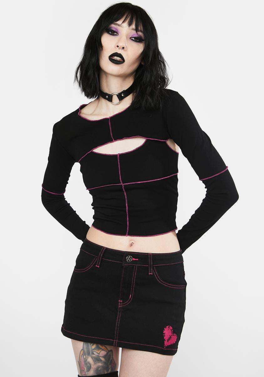 The Grave Girls Cut Out Shrug Top With Contrast Stitching - Black ...
