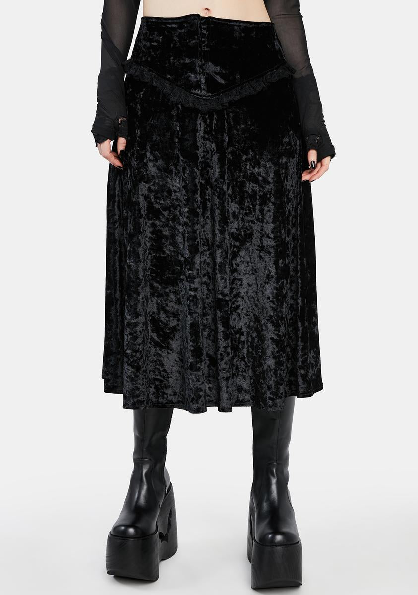 The Grave Girls Velvet Lace Midi Skirt - Black – Dolls Kill