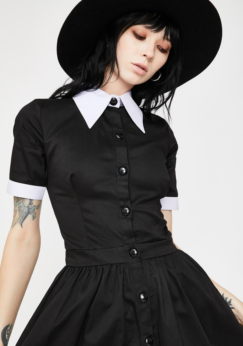 open lace back dress Dr. Faust Wednesday Addams Short Sleeve Mini Dress – Dolls Kill