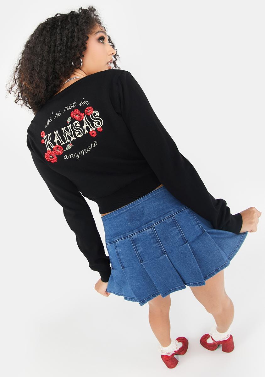 Dolls Kill X Wizard Of Oz Fitted Embroidered Cardigan - Black