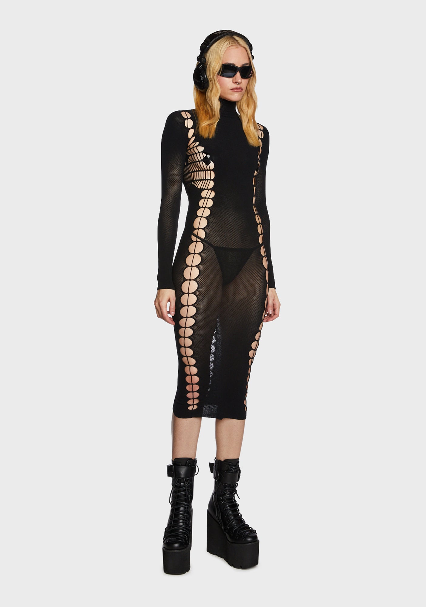 Slashed Opaque Bodystocking Dress