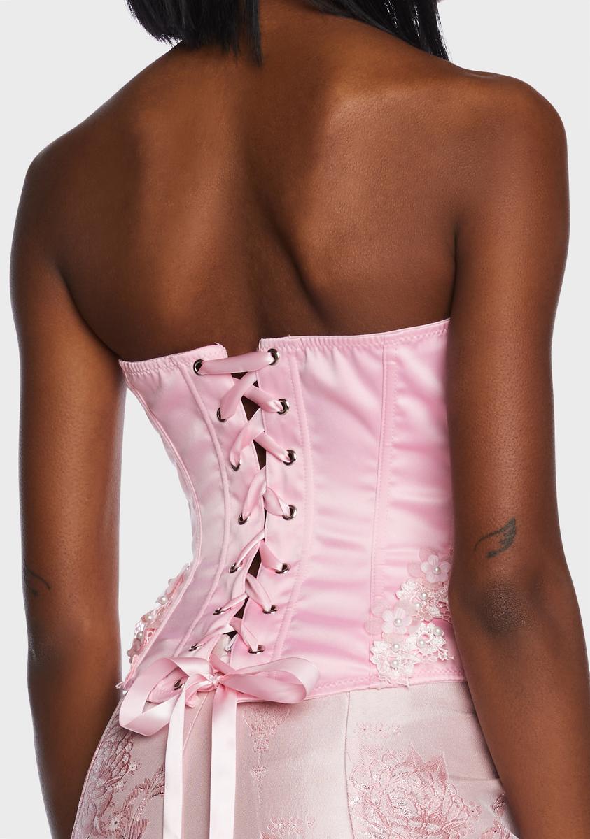 Sugar Thrillz Satin 3D Floral Applique Corset - Pink – Dolls Kill