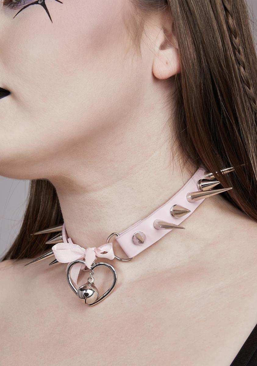 Spiked Heart Bell Charm Choker - Pink – Dolls Kill