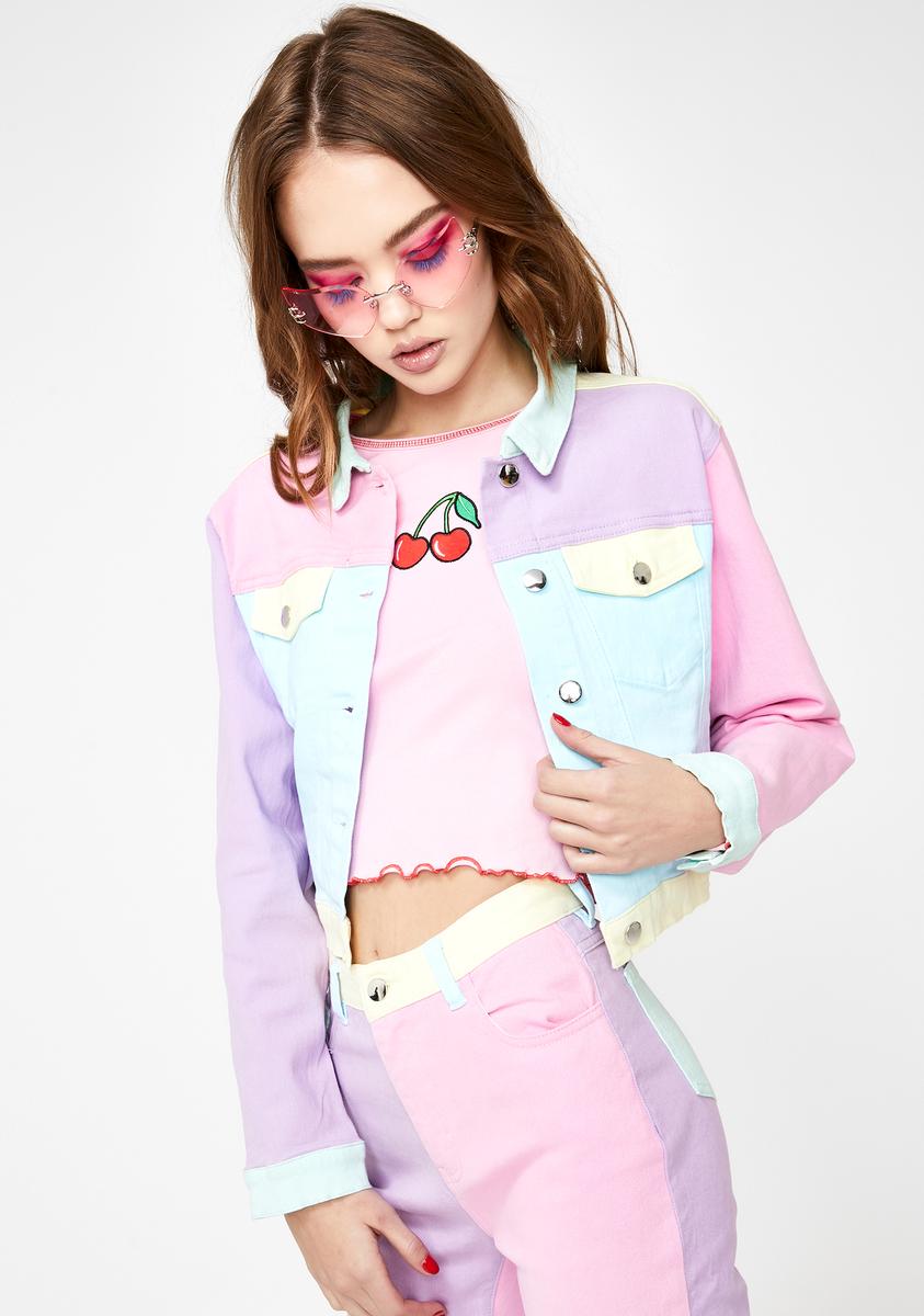 Sugar Thrillz Pastel Colorblock Denim Jacket Dolls Kill
