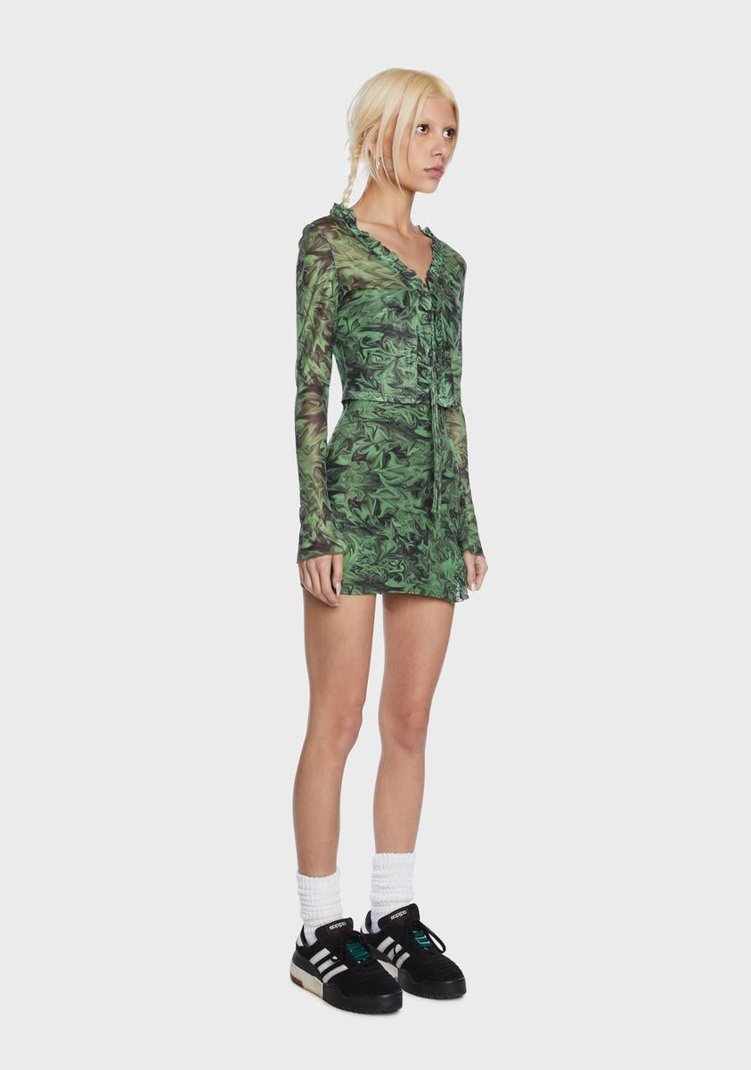 Mesh Swirl Print Mini Dress Shrug Set
