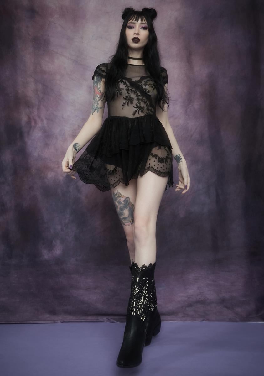 dolls kill tea party dress Widow Tea Stain Lace Tiered Mini Dress