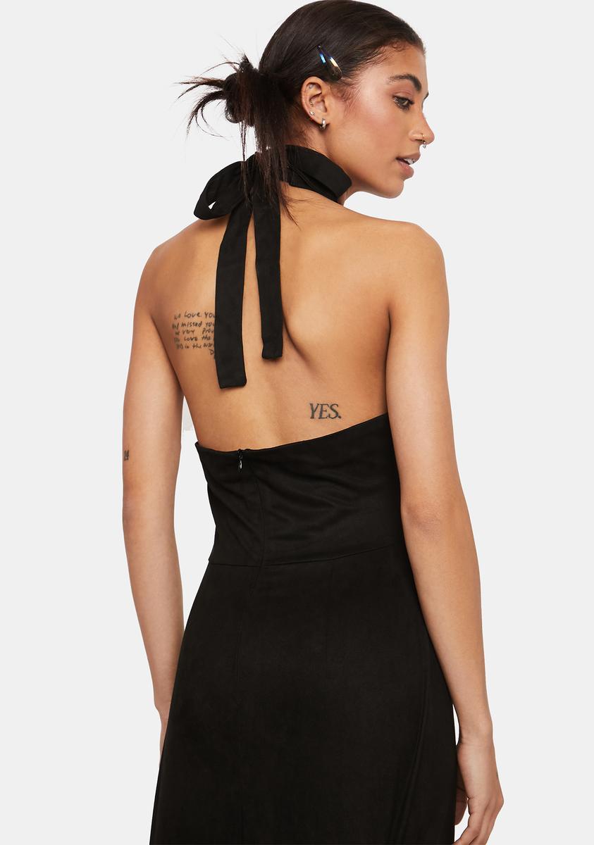 Pretty Garbage Faux Suede Halter Cut Out Mini Dress - Black Dolls Kill Pretty Garbage Faux Suede Halter Cut Out Mini Dress - Black Dolls Kill