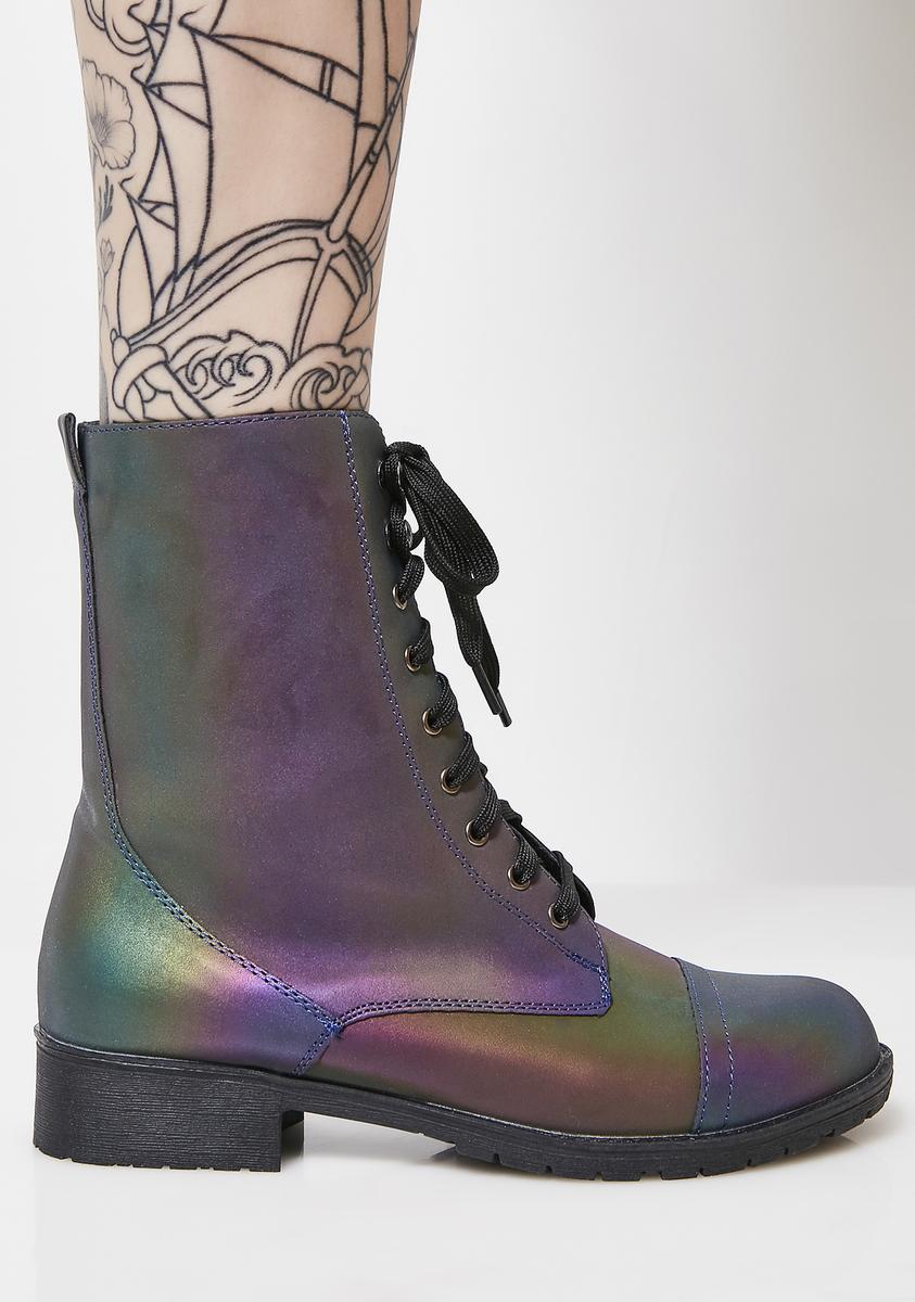 Rainbow Reflective Combat Boots – Dolls Kill display picture 2