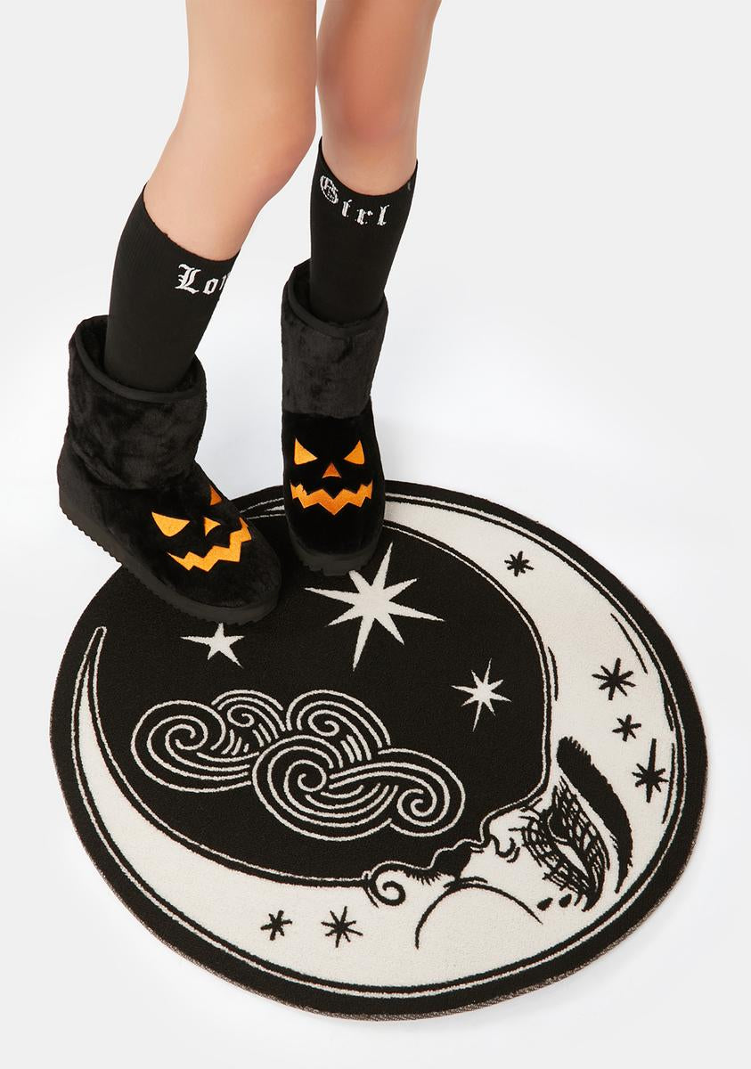 Too Fast Moon Star Print Round Rug - Black/White – Dolls Kill