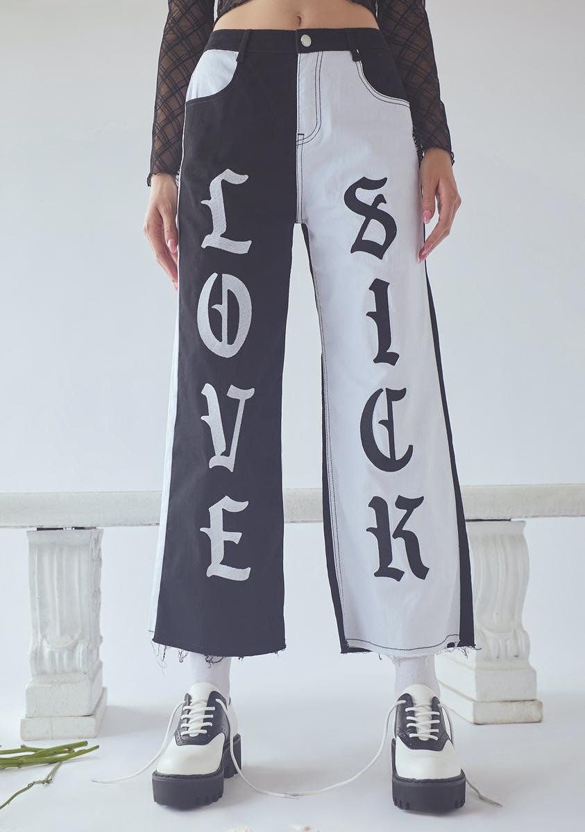 Current Mood Embroidered Patchwork Denim Flare Pants - Multi – Dolls Kill
