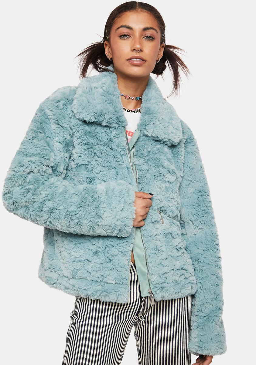 Noize Outerwear Serena Short Length Faux Fur Coat - Blue – Dolls Kill