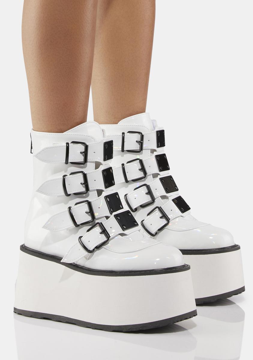 White Holographic Damned-105 Buckle Boots Demonia,Specials : American Fashion Style Bags On Sale White Holographic Damned-105 Buckle Boots Demonia,Specials : American Fashion Style Bags On Sale
